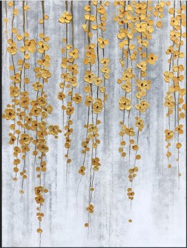 Flores doradas naturalmente caídas de Palette Knife arte de pared textura minimalista Pinturas al óleo